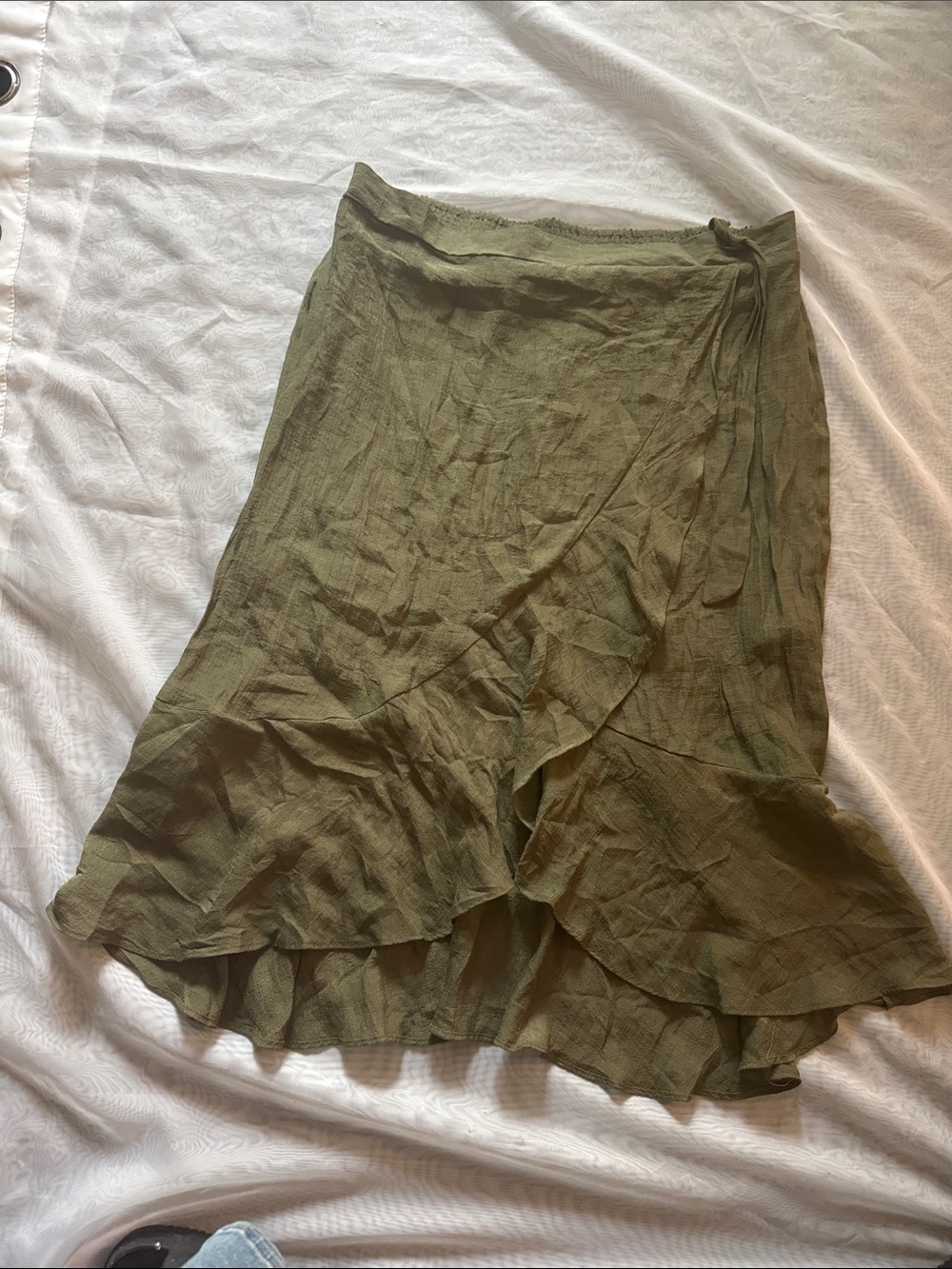 Olive Wrap Ruffle Midi Skirt - Women